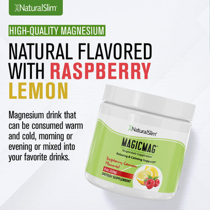 NaturalSlim MagicMag Pure Magnesium Citrate Powder – Raspberry Lemon Drink Mix, 8 oz (2 Pack)