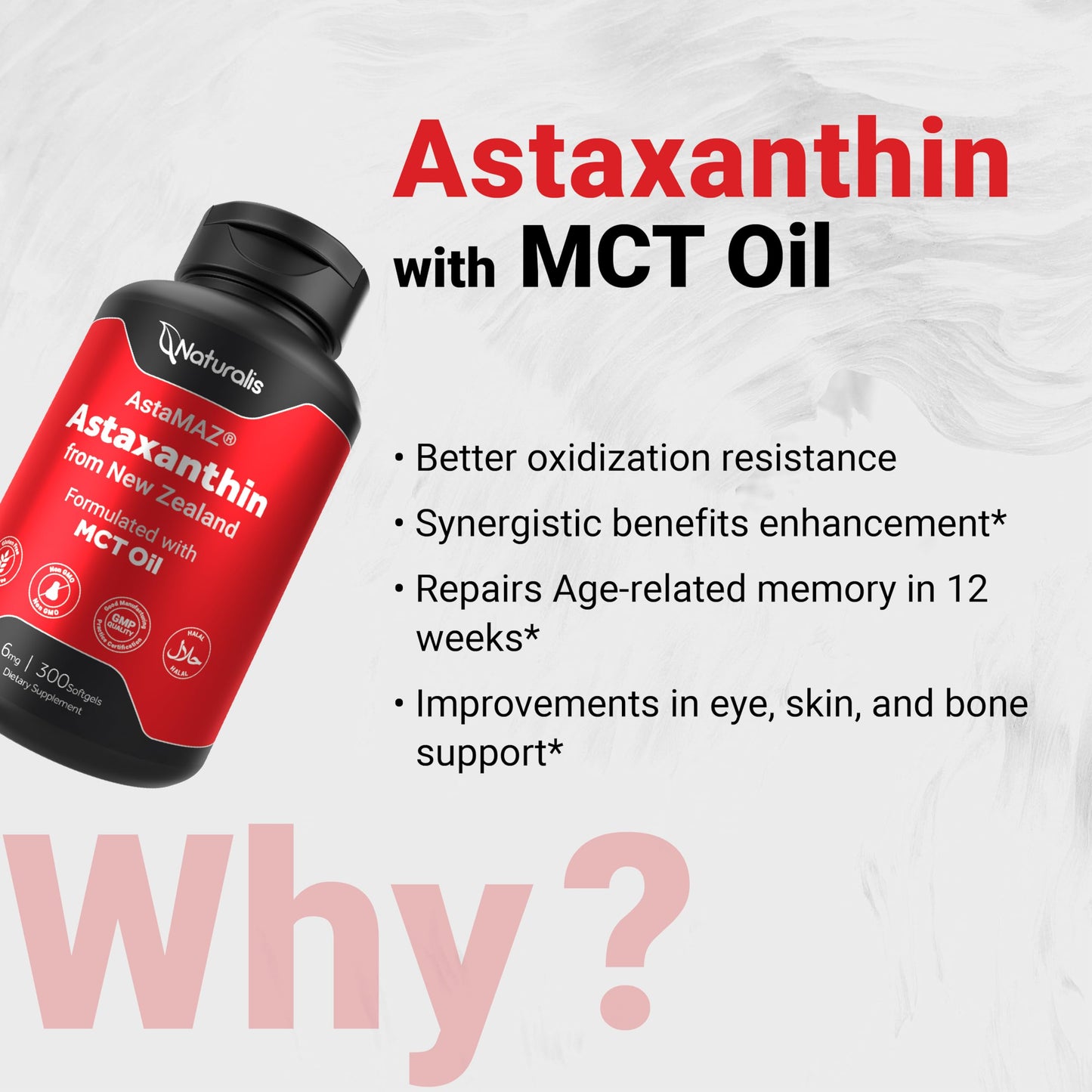 Naturalis New Zealand Astaxanthin – 6mg Mini-Softgels | Non-GMO, Gluten & Soy Free | 300 Softgels