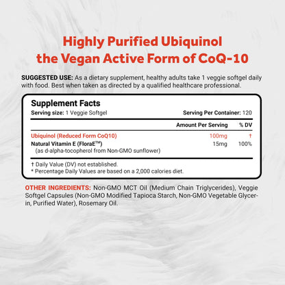 Naturalis Ubiquinol 100mg CoQ-10 Emulsified in MCT Oil – 120 Softgels | Gluten Free, Non-GMO & Soy-Free | Cardiovascular Wellness