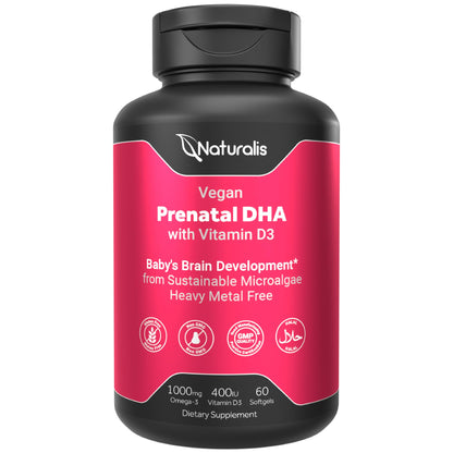 Naturalis Vegan Prenatal: Full Spectrum Omega-3 + Vitamin D3 & L-5-MTHF | Vegan Society Certified | 60 Veggie Softgels