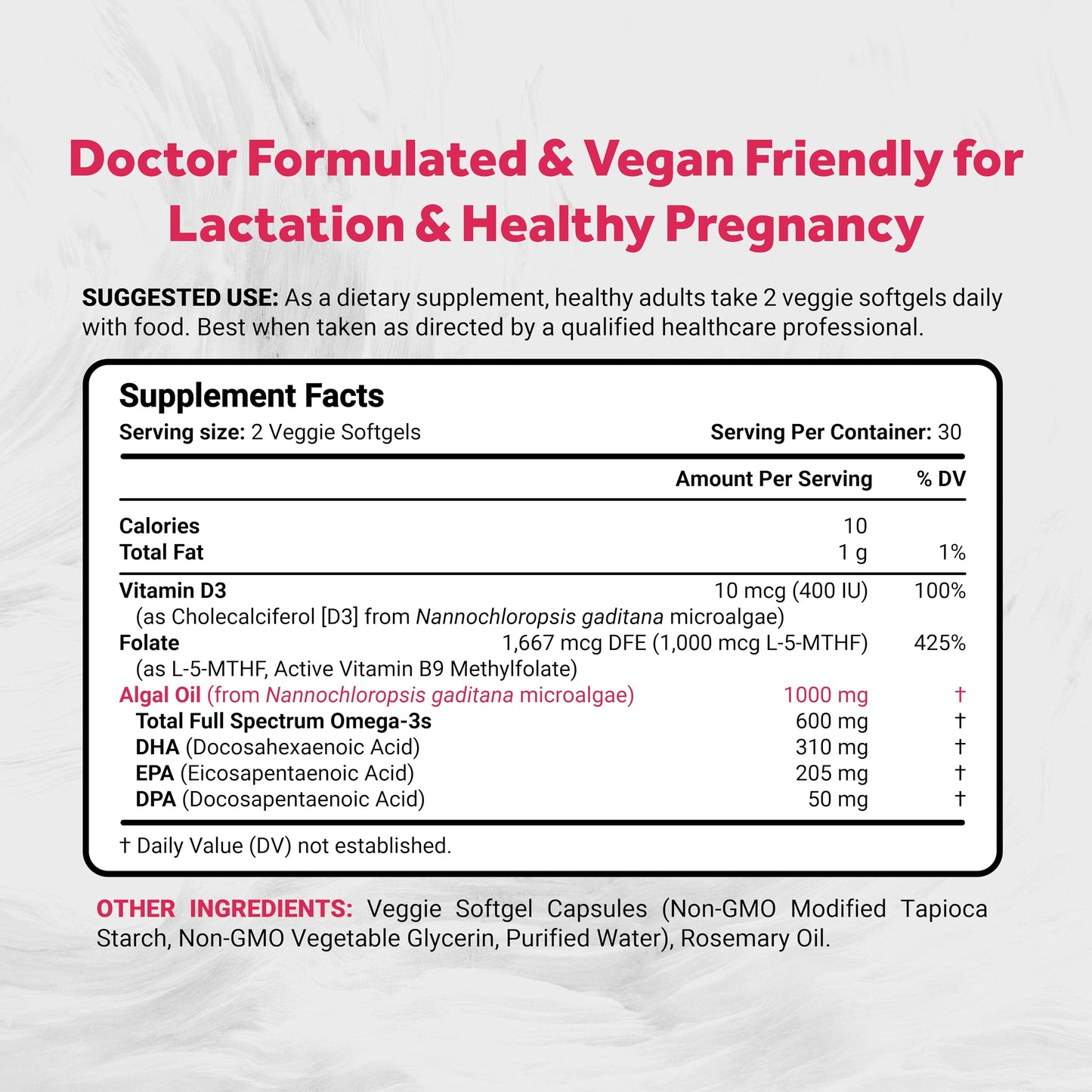 Naturalis Vegan Prenatal: Full Spectrum Omega-3 + Vitamin D3 & L-5-MTHF | Vegan Society Certified | 60 Veggie Softgels