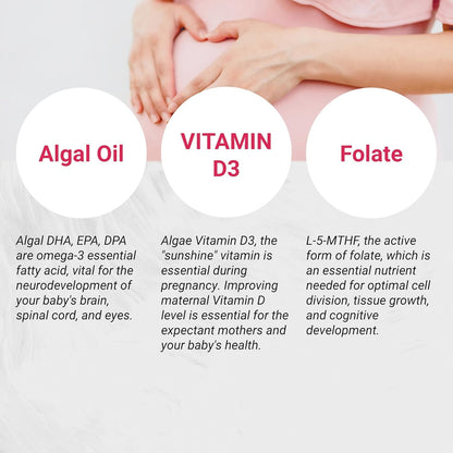Naturalis Vegan Prenatal: Full Spectrum Omega-3 + Vitamin D3 & L-5-MTHF | Vegan Society Certified | 60 Veggie Softgels
