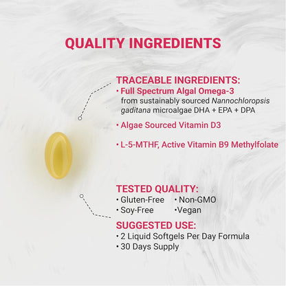Naturalis Vegan Prenatal: Full Spectrum Omega-3 + Vitamin D3 & L-5-MTHF | Vegan Society Certified | 60 Veggie Softgels