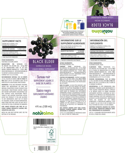 Naturalma Black Elder Tincture – Elderflower and Elderberry, Alcohol-Free, Vegan, 4 oz