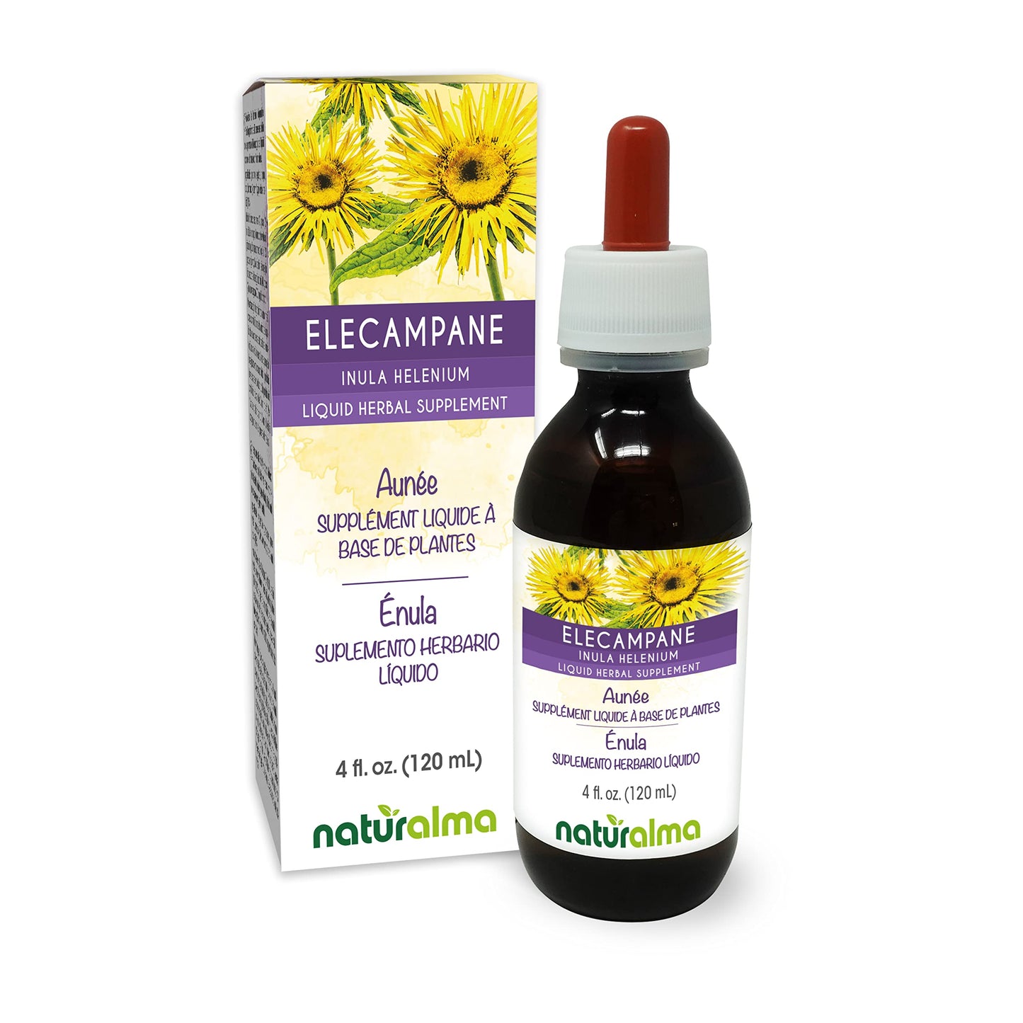 Naturalma Elecampane Root Tincture (Inula helenium) – Alcohol-Free, 4 fl oz, Vegan