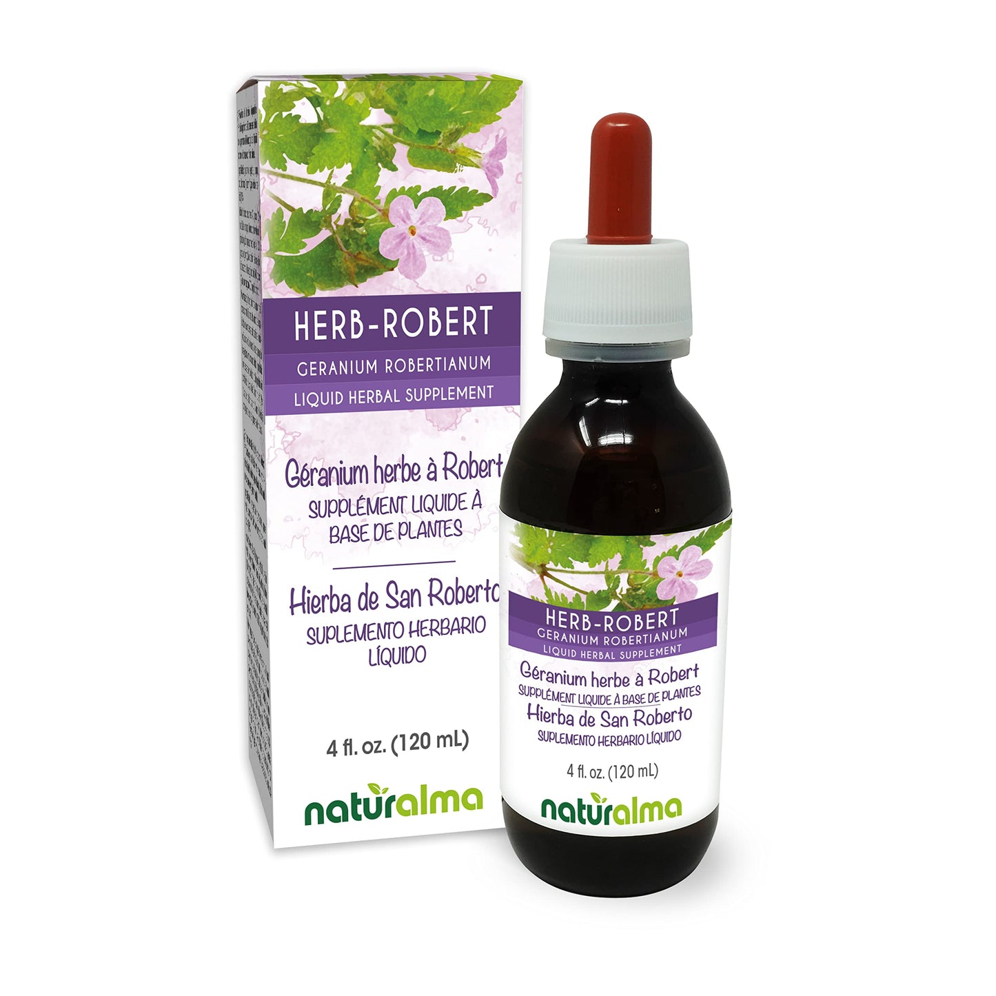 Naturalma Herb Robert Tincture 4 fl oz – Alcohol-Free, Vegan Drops