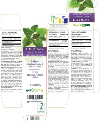 Naturalma Lemon Balm Tincture – Alcohol-Free Liquid Extract (4 fl oz) | Vegan Melissa officinalis