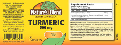 Nature's Blend Turmeric 500 mg 60 Capsules - Turmeric Supplement