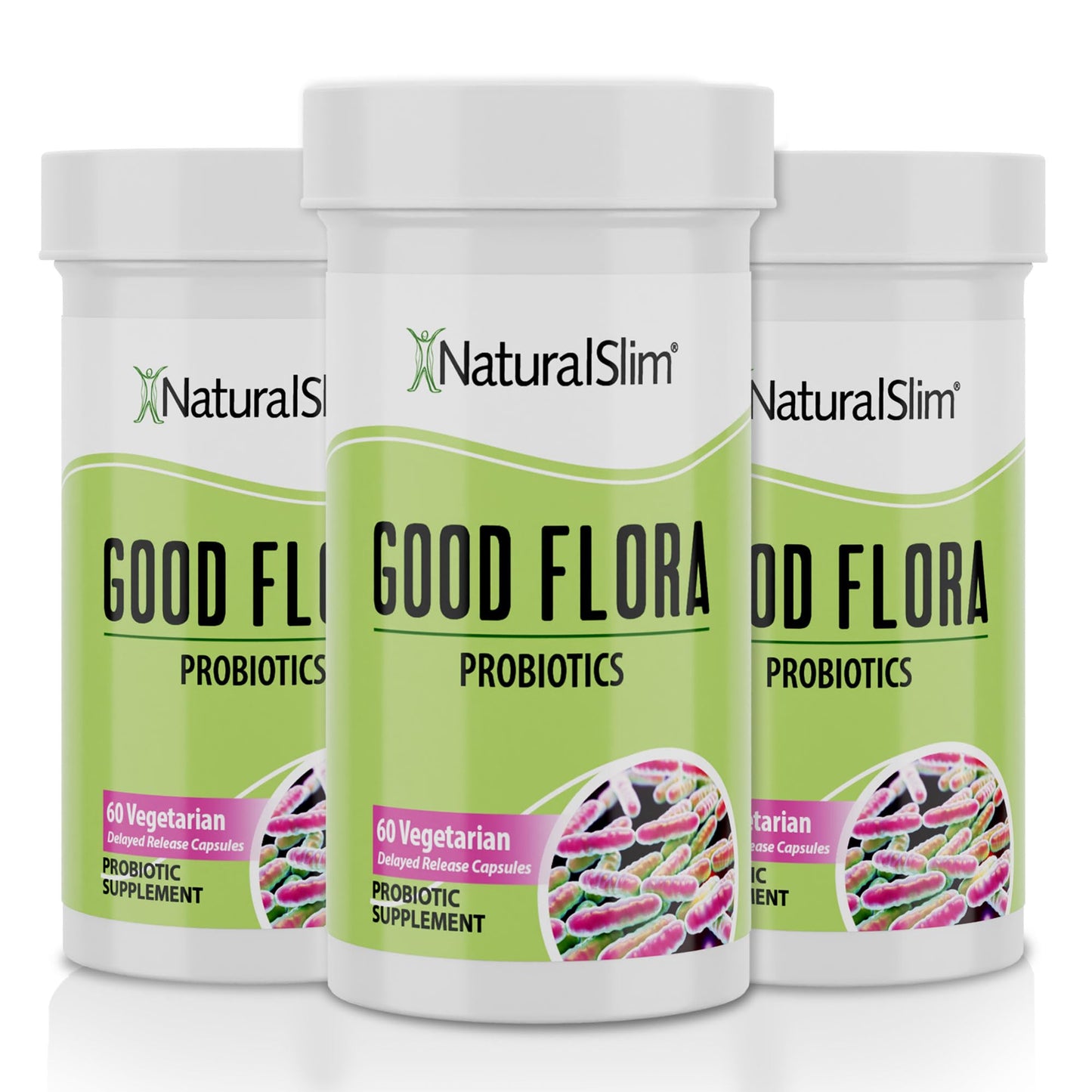 NaturalSlim Good Flora Probiotic - Gentle 7-Strain Digestive Support (60 Veg Caps, 3-Pack)
