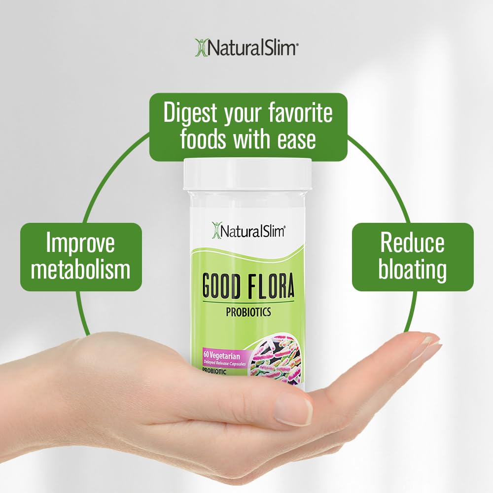 NaturalSlim Good Flora Probiotic - Gentle 7-Strain Digestive Support (60 Veg Caps, 3-Pack)