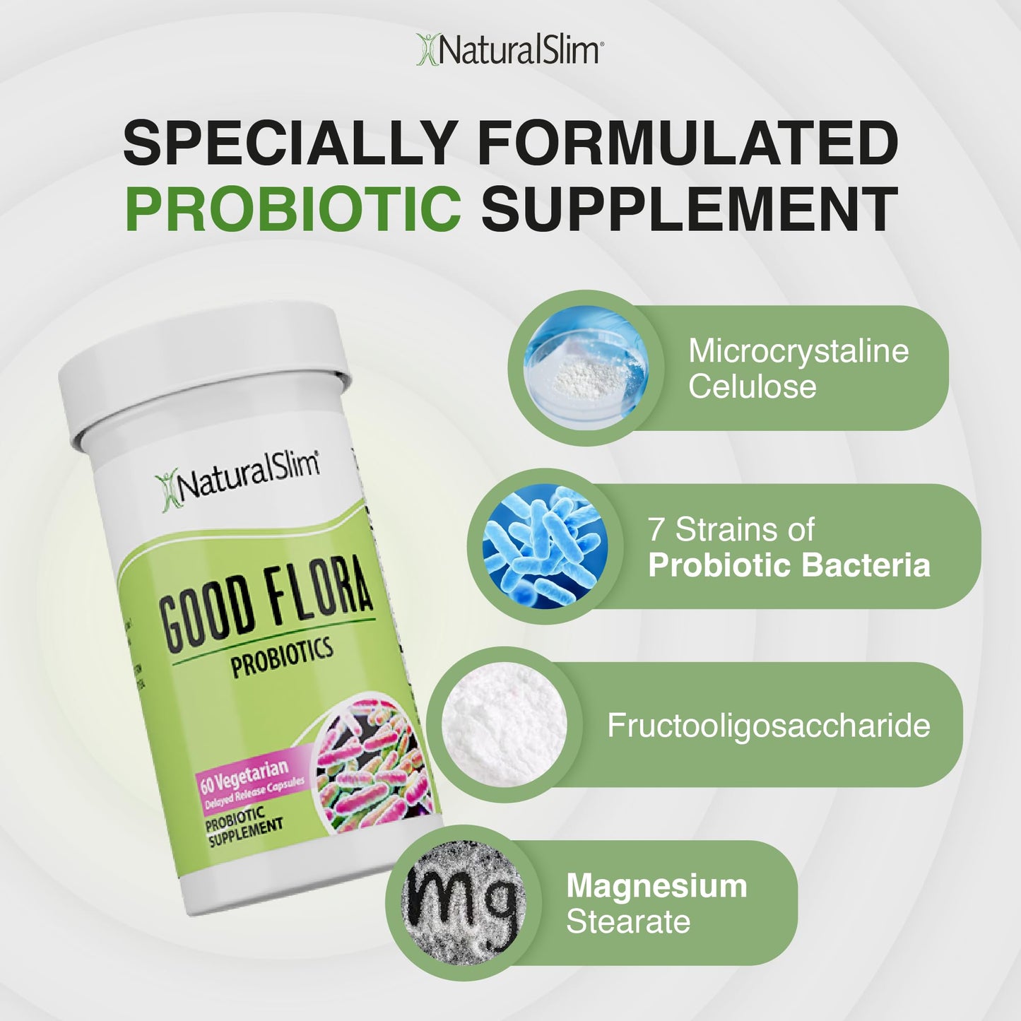 NaturalSlim Good Flora Probiotic - Gentle 7-Strain Digestive Support (60 Veg Caps, 3-Pack)