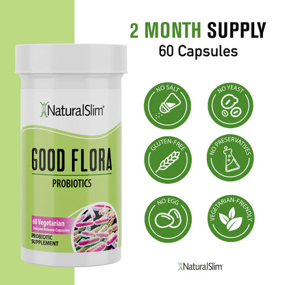 NaturalSlim Good Flora Probiotic – Gentle 7-Strain Formula, 60 Vegetarian Capsules (2-Pack)