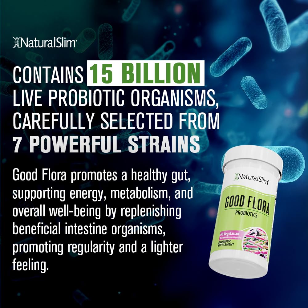 NaturalSlim Good Flora Probiotic - Gentle 7-Strain Digestive Support (60 Veg Caps, 3-Pack)