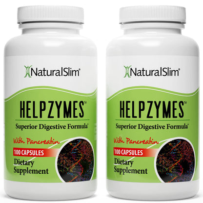 NaturalSlim Helpzymes Enzyme Complex – Bromelain, Ox Bile, Pancreatin & Betaine HCl, 2-Pack (100 Capsules)