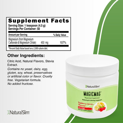 NaturalSlim MagicMag Pure Magnesium Citrate Powder – Raspberry Lemon Drink Mix (8oz, 3 Pack)