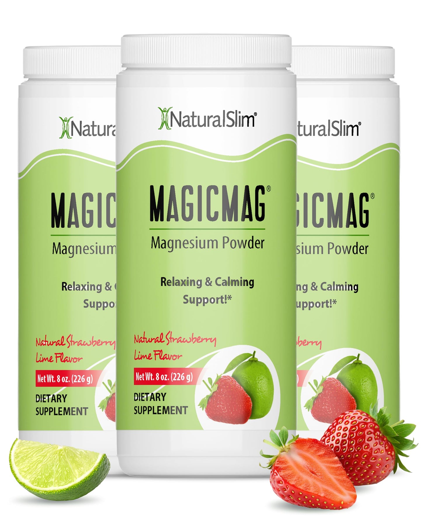 NaturalSlim MagicMag Magnesium Citrate Powder – Strawberry Lime Flavor, 8oz Drink Mix (3 Pack)