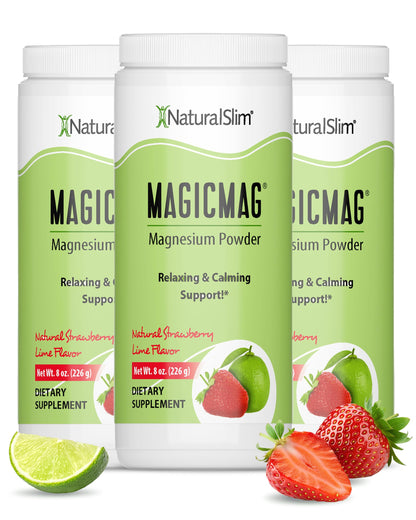 NaturalSlim MagicMag Magnesium Citrate Powder – Strawberry Lime Flavor, 8oz Drink Mix (3 Pack)