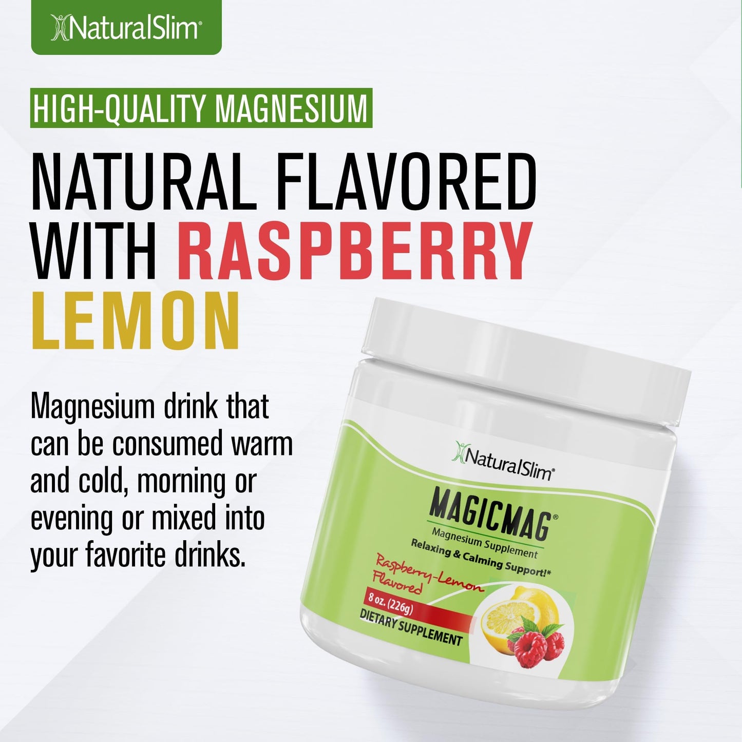NaturalSlim MagicMag Pure Magnesium Citrate Powder – Raspberry Lemon Drink Mix (8oz, 3 Pack)