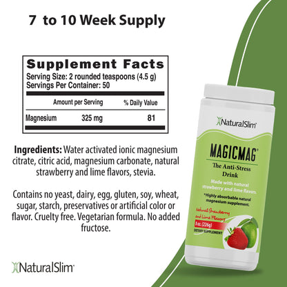 NaturalSlim MagicMag Pure Magnesium Citrate Powder – Strawberry Lime Drink Mix (8oz, 2 Pack)