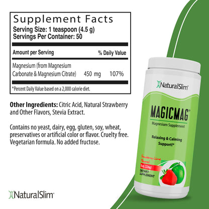 NaturalSlim MagicMag Magnesium Citrate Powder – Strawberry Lime Flavor, 8oz Drink Mix (3 Pack)