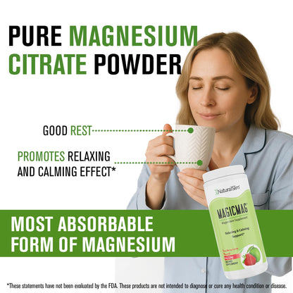 NaturalSlim MagicMag Pure Magnesium Citrate Powder – Strawberry Lime Drink Mix (8oz, 2 Pack)
