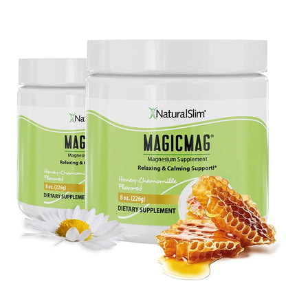 NaturalSlim MagicMag Honey Chamomile Magnesium Citrate Powder – 8oz Drink Mix (2 Pack)