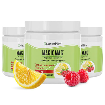 NaturalSlim MagicMag Pure Magnesium Citrate Powder – Raspberry Lemon Drink Mix (8oz, 3 Pack)