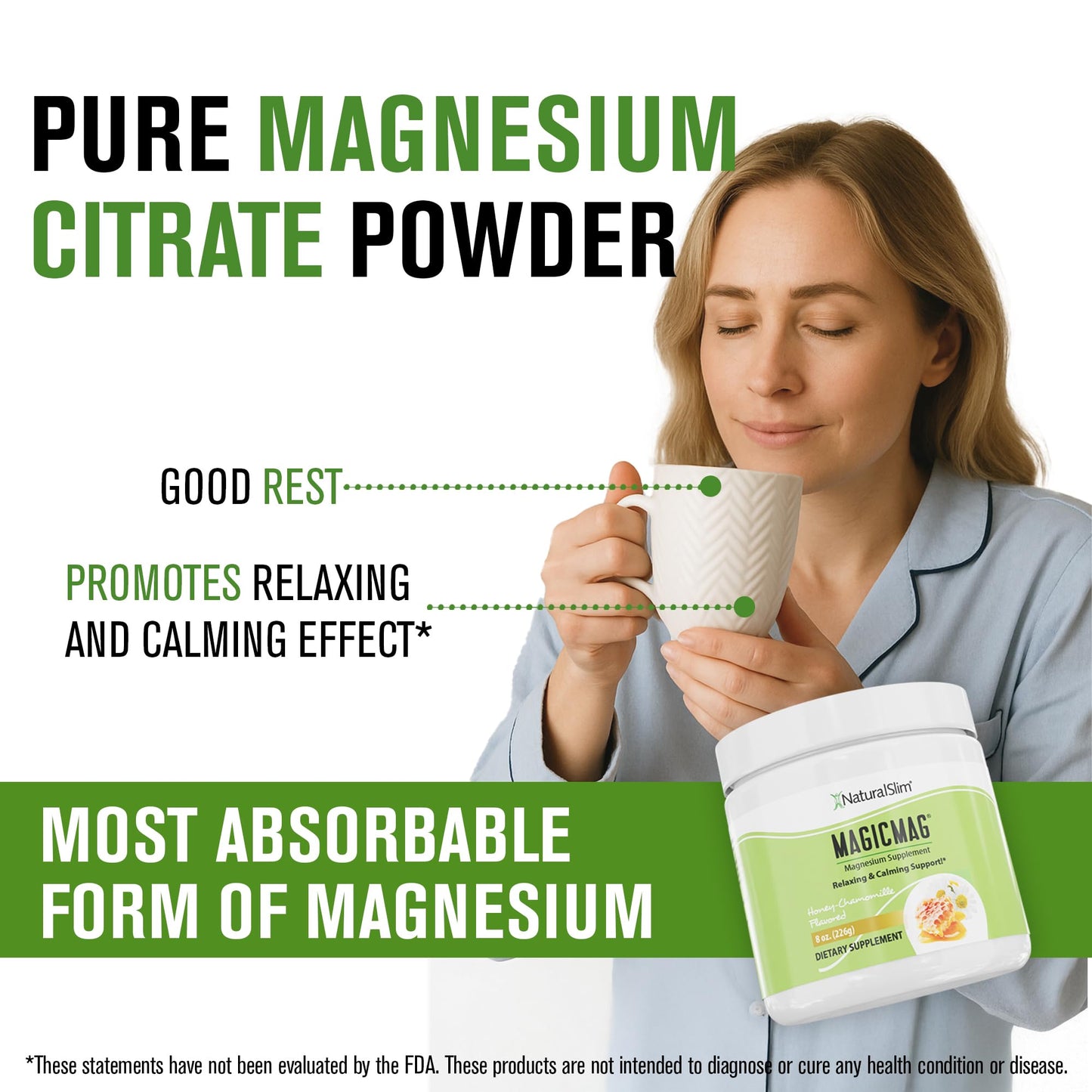 NaturalSlim MagicMag Honey Chamomile Magnesium Citrate Powder – 8oz Drink Mix (2 Pack)