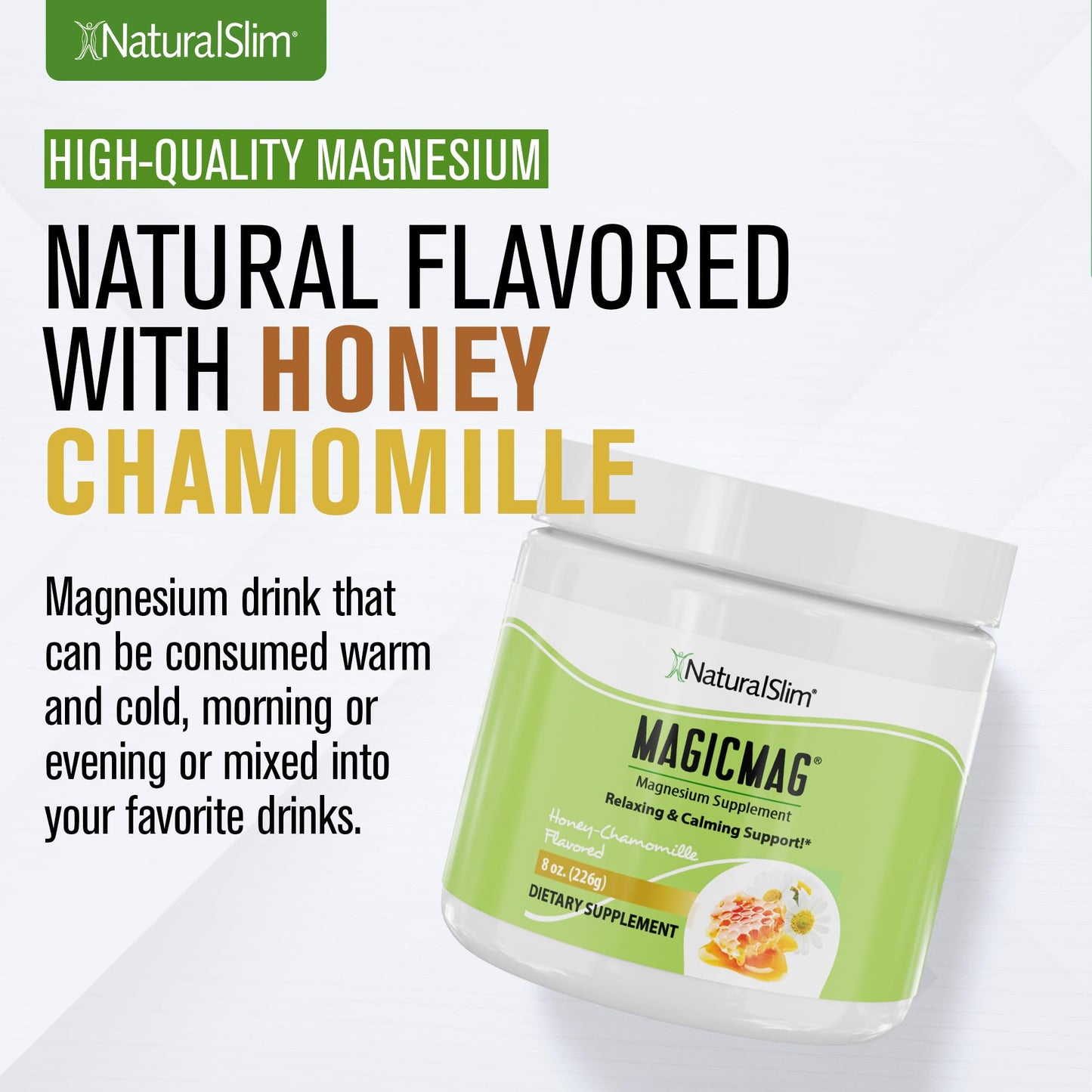 NaturalSlim MagicMag Honey Chamomile Magnesium Citrate Powder – 8oz Drink Mix (2 Pack)