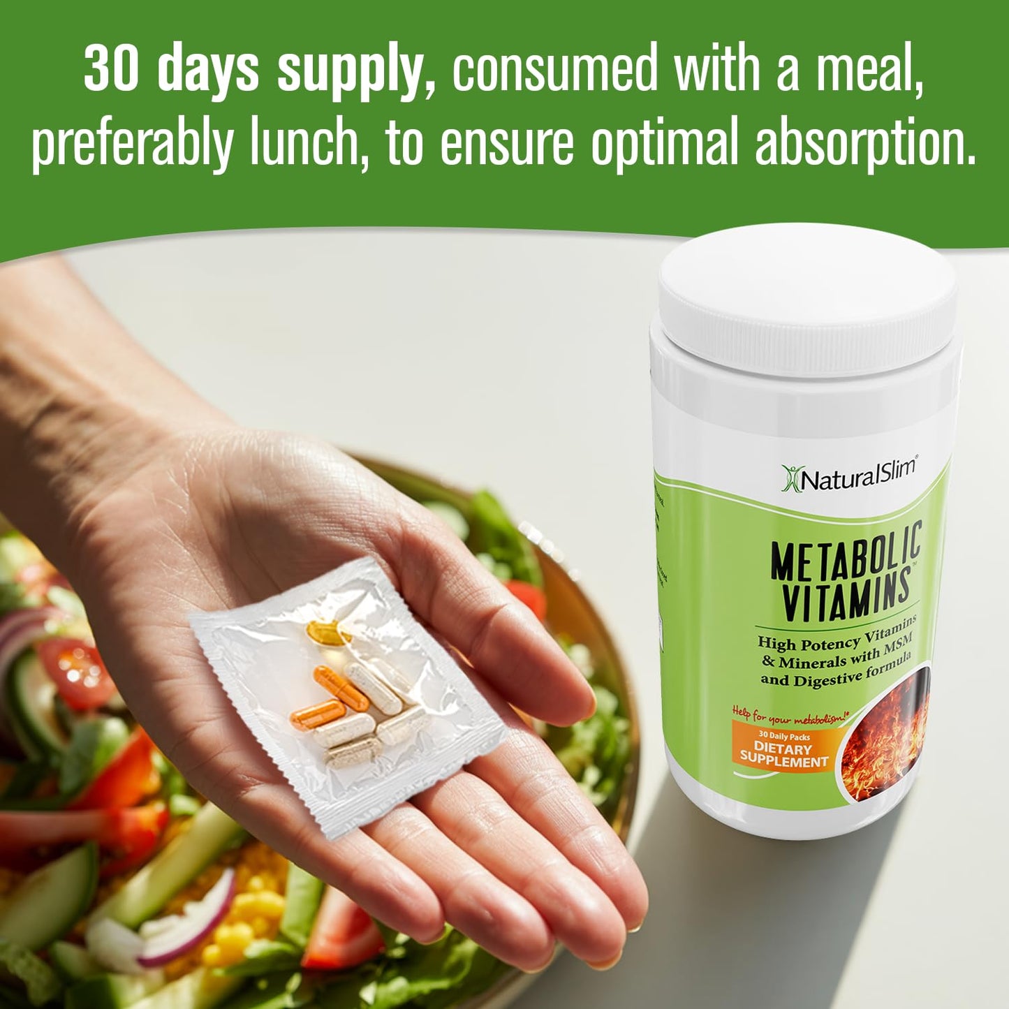 NaturalSlim Metabolic Vitamins | Multivitamin for Energy, Metabolism & Nutrient Absorption | 30-Pack