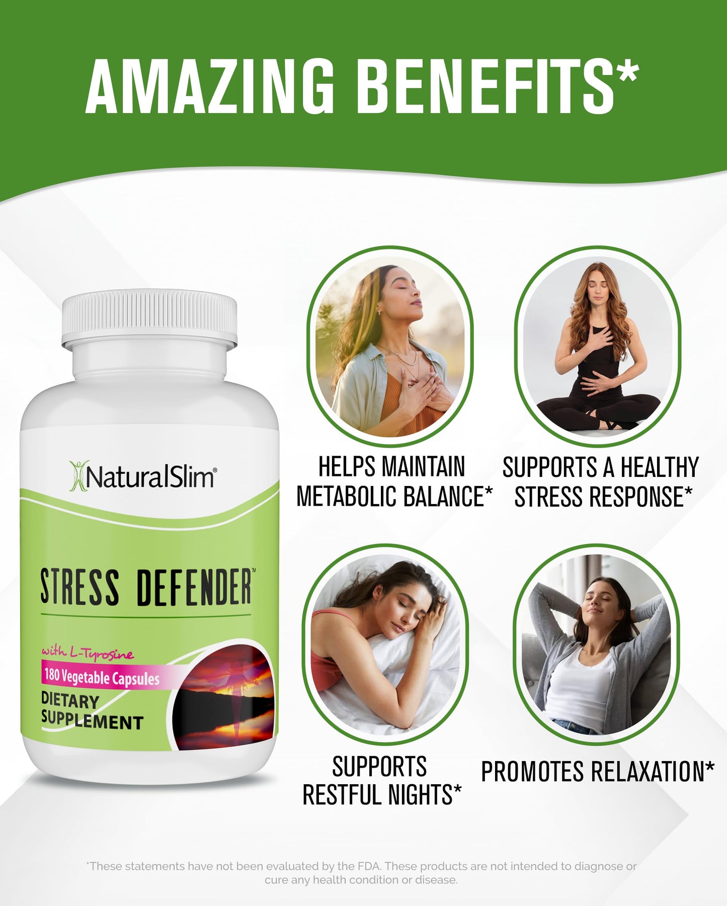 NaturalSlim Stress Defender – Cortisol Support, Craving Control & Sleep & Metabolism (180 Veg Capsules)