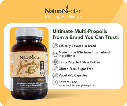 NaturaNectar Ultimate Bee Propolis Capsules - NSF Certified, Gluten-Free (60pcs)
