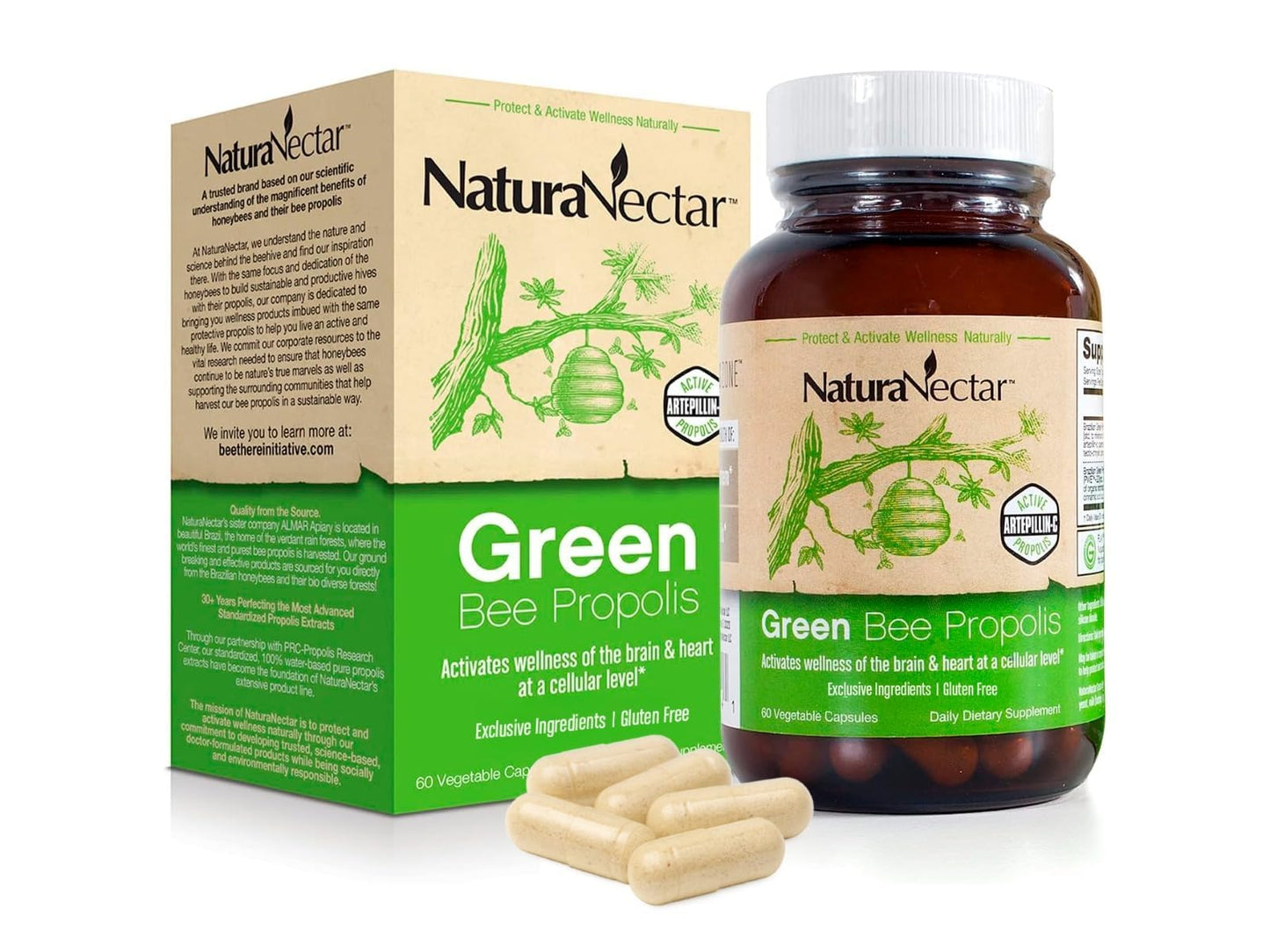 NaturaNectar Green Bee Propolis Capsules – NSF Certified, Gluten-Free