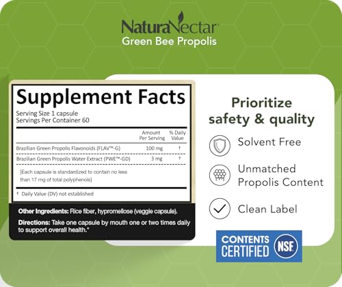 NaturaNectar Green Bee Propolis Capsules – NSF Certified, Gluten-Free