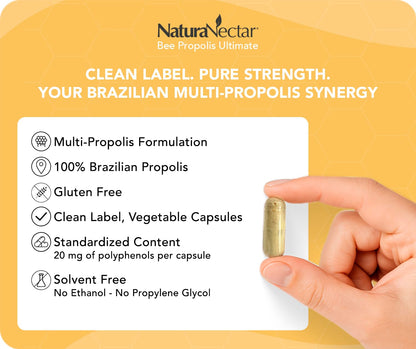 NaturaNectar Ultimate Bee Propolis Capsules - NSF Certified, Gluten-Free (60pcs)