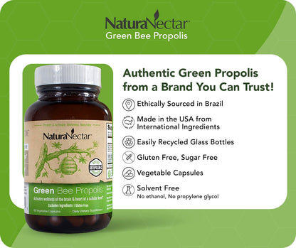 NaturaNectar Green Bee Propolis Capsules – NSF Certified, Gluten-Free