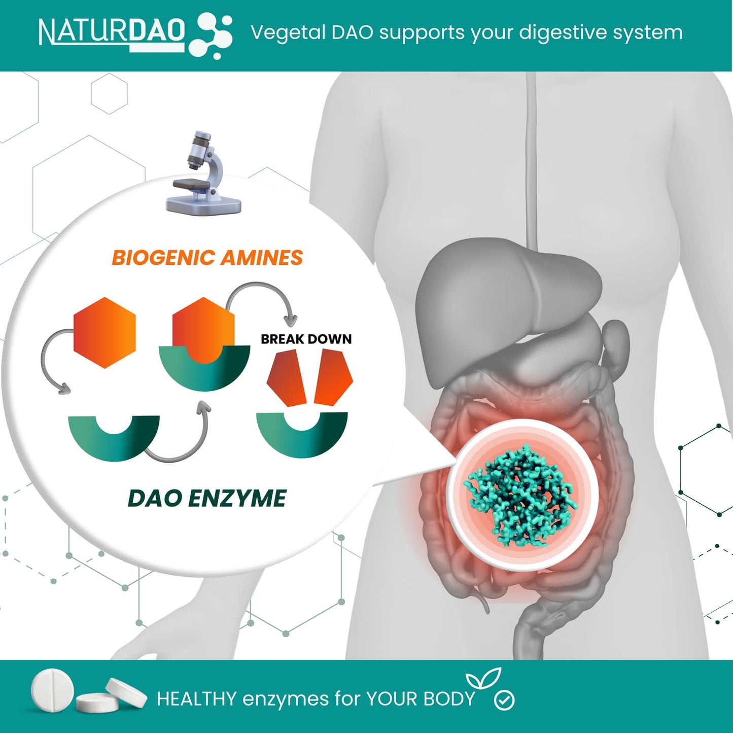 NATURDAO DAO Enzyme 1,000,000 HDU Tablet – Histamine Block & Diamine Oxidase (DAO) – 60 Extended Release Tablets
