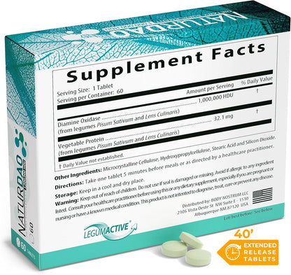 NATURDAO DAO Enzyme 1,000,000 HDU Tablet – Histamine Block & Diamine Oxidase (DAO) – 60 Extended Release Tablets