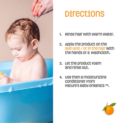 Nature's Baby 3-in-1 Shampoo/Body/Face Wash - Tear Free, No Sulfates - Vanilla Tangerine (16 oz, 2 Pack)