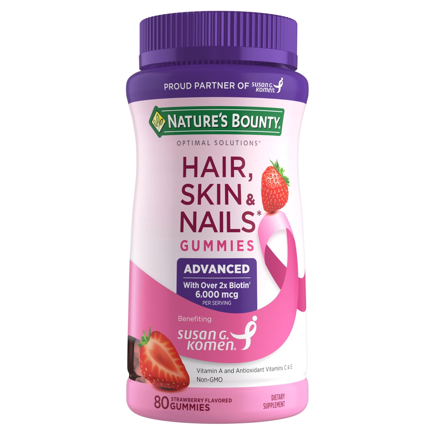 Nature's Bounty Optimal Solutions Advanced Hair, Skin & Nails Gummies – 2X Biotin, 6,000 mcg per Serving