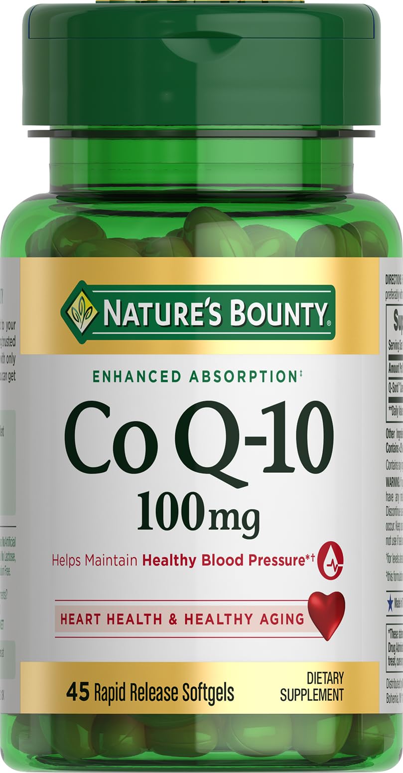 Nature's Bounty CoQ10 100mg Q-Sorb | Heart Health Support, Non-GMO Coenzyme Q-10 Softgels 45 ct