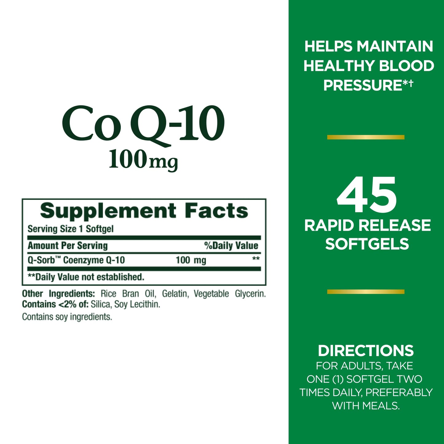 Nature's Bounty CoQ10 100mg Q-Sorb | Heart Health Support, Non-GMO Coenzyme Q-10 Softgels 45 ct
