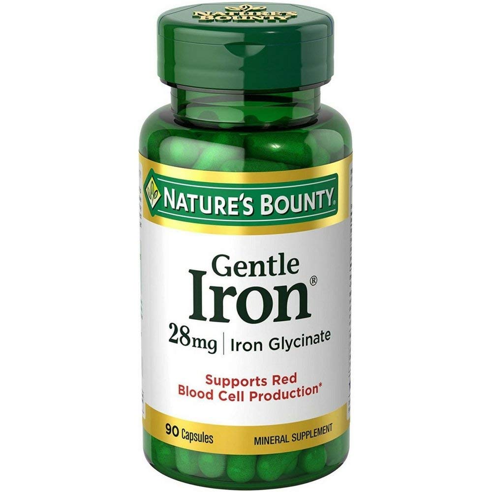 Nature's Bounty Gentle Iron 28 mg – 90 Capsules | Iron Glycinate, Folic Acid, B12 & Vitamin C