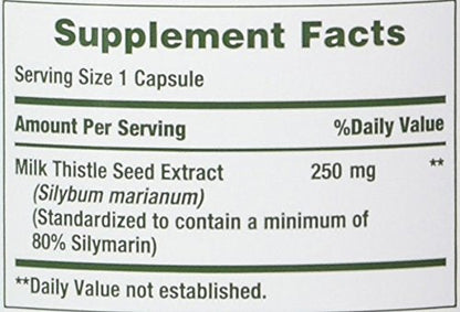 Nature's Bounty Milk Thistle 250 mg Capsules — Pack of 2 (400 capsules)