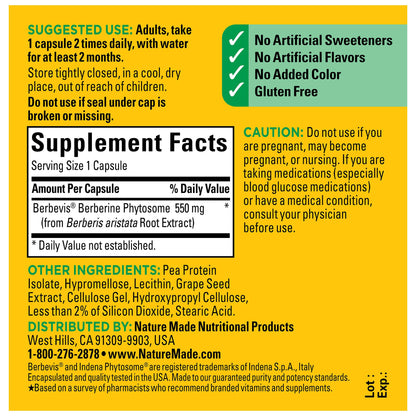 Nature Made Better Absorption Berberine Phytosome Capsules – 1100 mg Daily, 60 Capsules