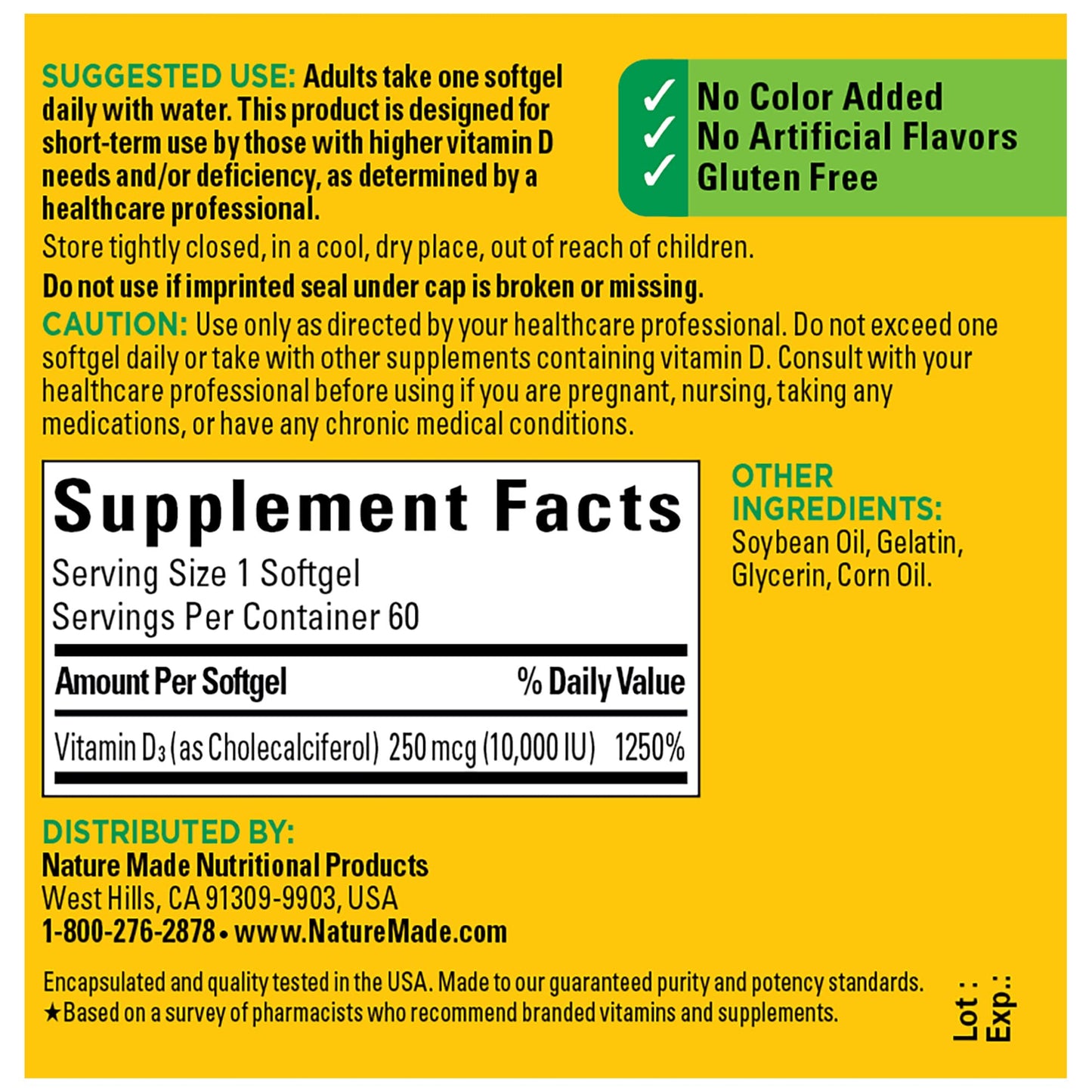 Nature Made Vitamin D3 10000 IU Softgels – Maximum Strength, 60 Count