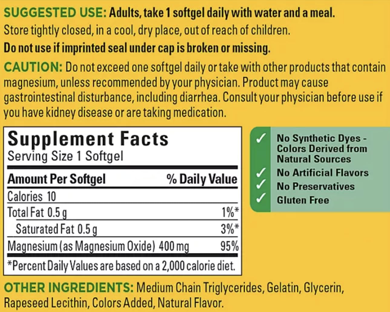 Nature Made High Potency Magnesium 400 mg - 150 Softgels (Pack of 2) | Magnesium Supplement