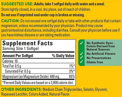 Nature Made High Potency Magnesium 400 mg - 150 Softgels (Pack of 2) | Magnesium Supplement