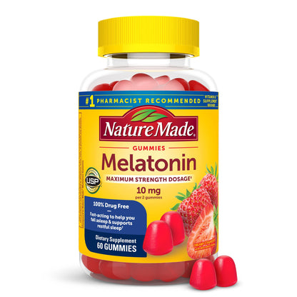 Nature Made Melatonin 10 mg Gummies – Maximum Strength Sleep Aid for Adults, 60-Count (30-Day Supply)
