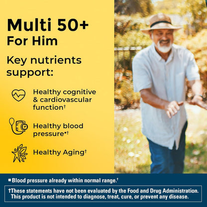 Nature Made Multi for Him 50+ – 90 Tablets per Bottle x 4 Pack | Iron-Free